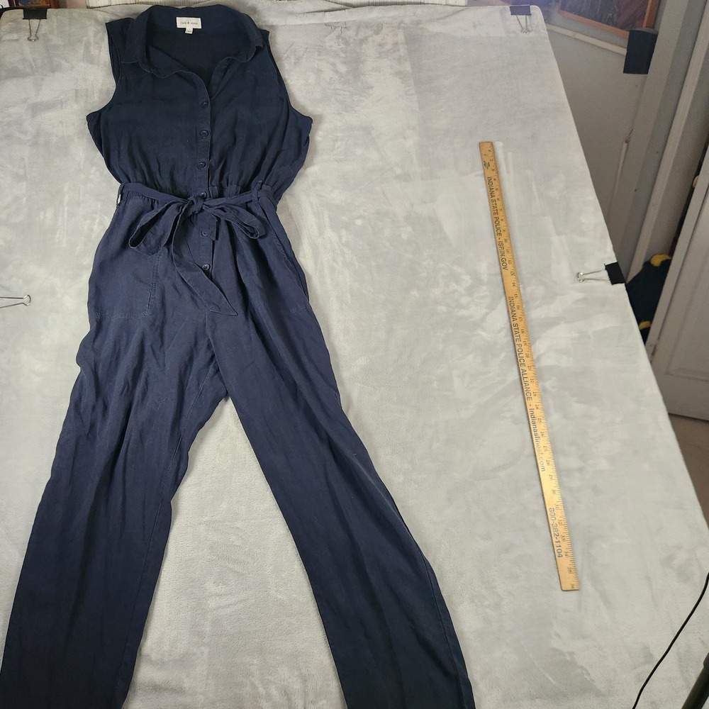 Anthropologie Cloth & Stone Sundance Odette Tencel Jumpsuit L Navy Belted Boho